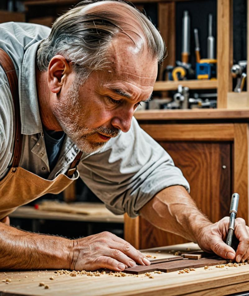 Cabinet craftsman working on custom piece